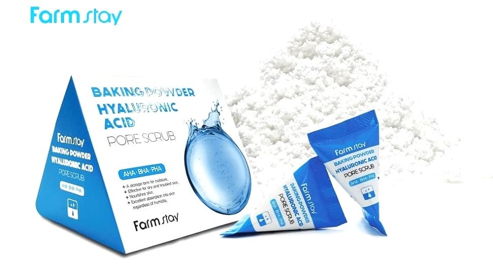 Скраб для лица в пирамидках с содой FarmStay Baking Powder Hyaluronic Acid Pore Scrub, 1шт. 100% KOREA. 