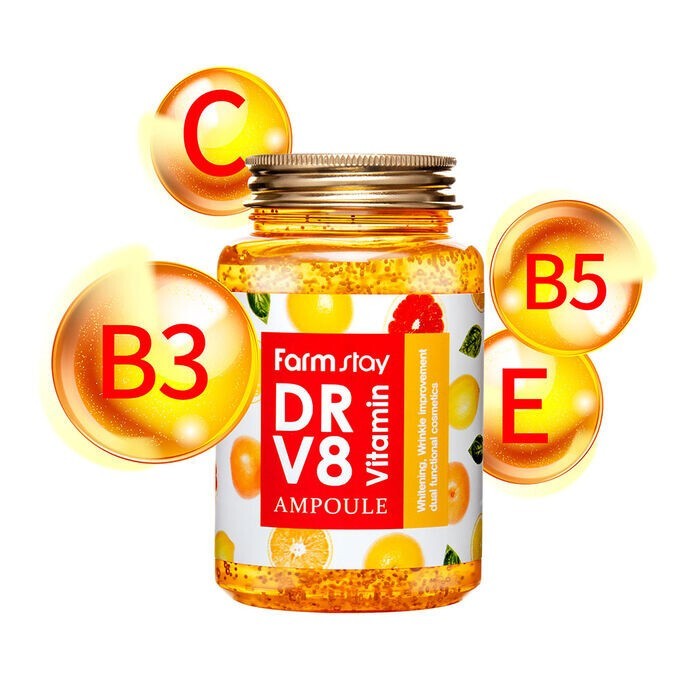 Многофункциональная ампульная сыворотка с витаминным комплексом Farmstay DR-V8 Vitamin Ampoule 250мл. 100% KOREA.