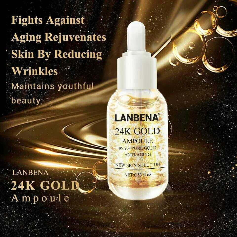 Антивозрастная укрепляющая сыворотка для лица Lanbena Gold Ampoule с 24 каратным золотом 15 мл