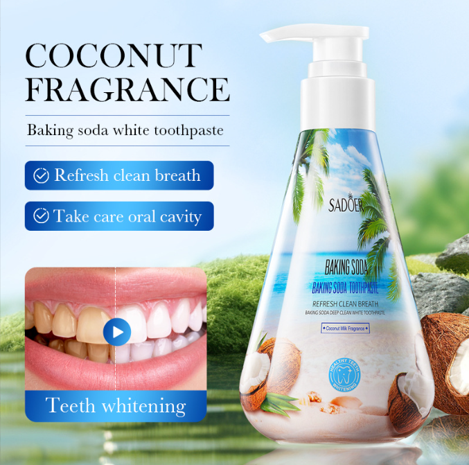 SADOER Гелевая отбеливающая зубная паста со вкусом кокоса, защита от образования зубного камня, 220г
